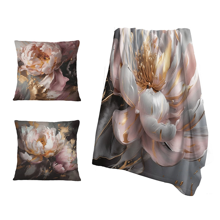 Abstract Marble Throw Blanket - Marble Pink Gold Peony Flower III