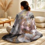 Abstract Marble Throw Blanket Set - Marble Pink Gold Peony Flower IV