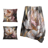 Abstract Marble Throw Blanket Set - Marble Pink Gold Peony Flower IV