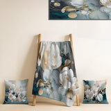 Floral Decorative Throw Blanket Set - Blue Marble Gold Floral Impressions II