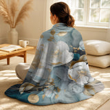Floral Decorative Throw Blanket Set - Blue Marble Gold Floral Impressions II
