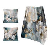 Floral Decorative Throw Blanket Set - Blue Marble Gold Floral Impressions II