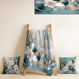 Floral Throw Blanket - Blue Marble Gold Floral Impressions III
