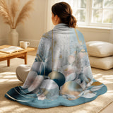 Floral Throw Blanket - Blue Marble Gold Floral Impressions III