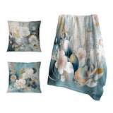 Floral Throw Blanket - Blue Marble Gold Floral Impressions III