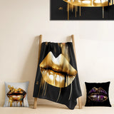 Glam Throw Blanket Set - Gold Lips Of Luxury II