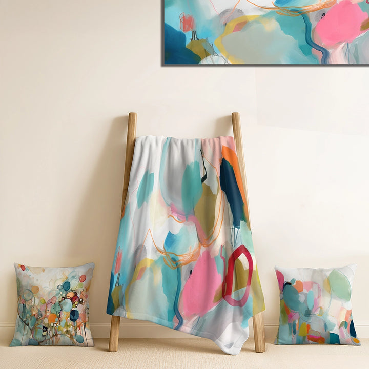 Abstract Minimalism Decorative Throw Blanket Set - Pink Blue Minimalism Fluidity II