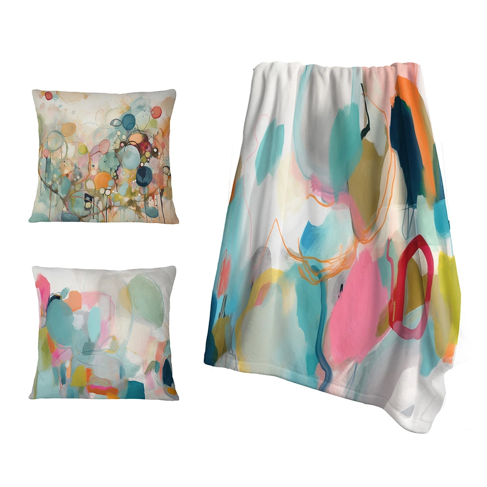 Abstract Minimalism Decorative Throw Blanket Set - Pink Blue Minimalism Fluidity II