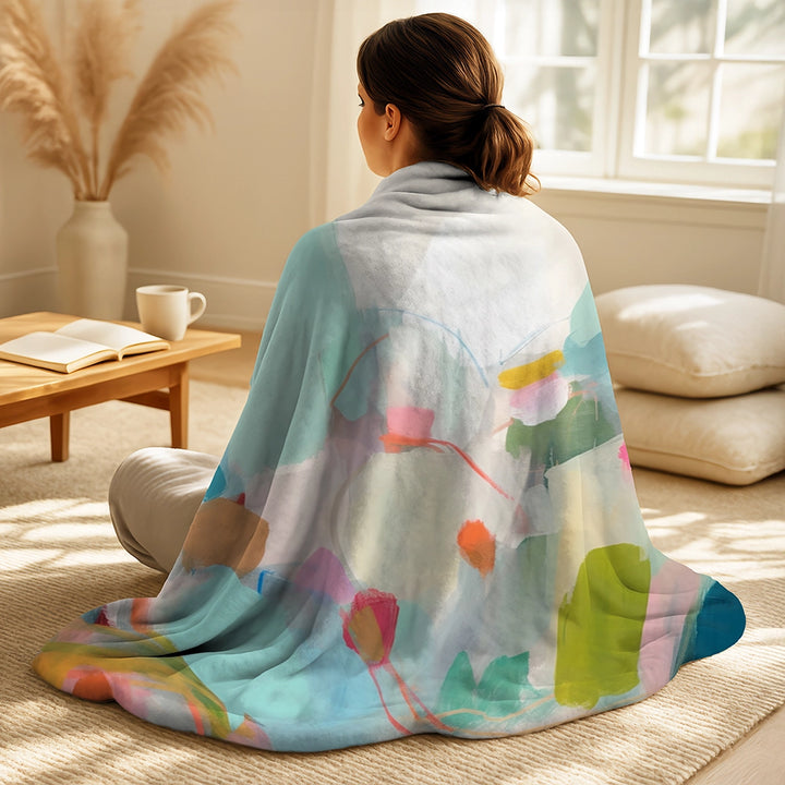 Abstract Minimalism Throw Blanket - Pink Blue Minimalism Fluidity III