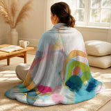 Abstract Minimalism Throw Blanket Set - Pink Blue Minimalism Fluidity V