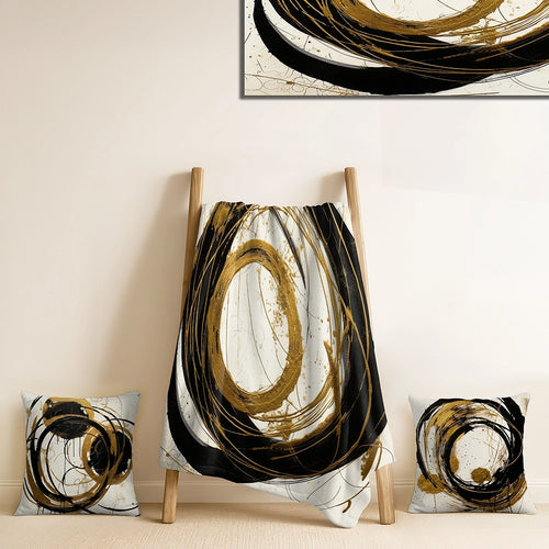 Abstract Painting Throw Blanket - Black And Gold The Art Of Chaos III
