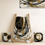Abstract Painting Throw Blanket Set - Black And Gold The Art Of Chaos V