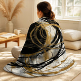 Abstract Painting Throw Blanket Set - Black And Gold The Art Of Chaos V