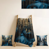 City Art Deco Decorative Throw Blanket Set - Gold And Blue Urban Elegance I