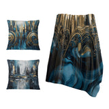 City Art Deco Decorative Throw Blanket Set - Gold And Blue Urban Elegance I