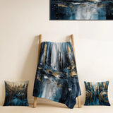 City Art Deco Throw Blanket - Gold And Blue Urban Elegance III