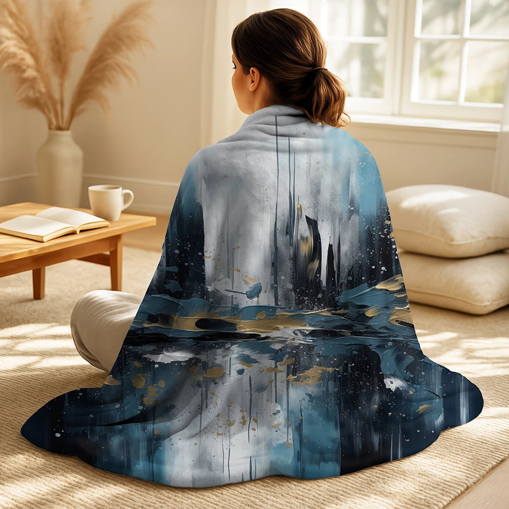 City Art Deco Throw Blanket - Gold And Blue Urban Elegance III