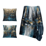 City Art Deco Throw Blanket - Gold And Blue Urban Elegance III