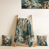 Boho Feather Throw Blanket Set - Orange And Green Abstract Bohemia III