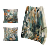 Boho Feather Throw Blanket Set - Orange And Green Abstract Bohemia III