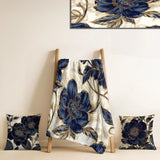 Peonies Throw Blanket - Blue Gold Peonies Celebration VII