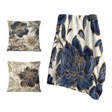 Peonies Throw Blanket - Blue Gold Peonies Symphony IV