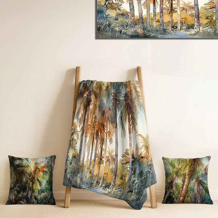 Palms &amp; Palm Trees Throw Blanket - Green Palm Tree Paradise III
