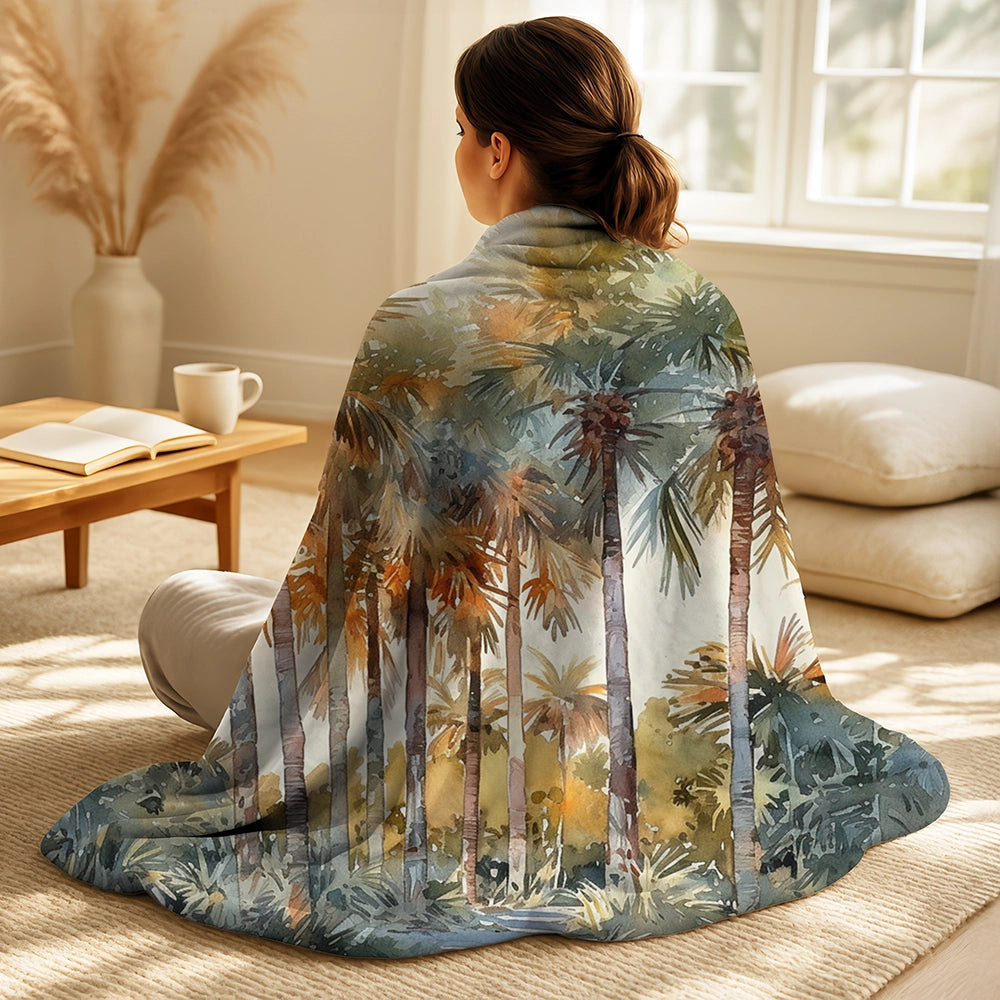 Palms &amp; Palm Trees Throw Blanket - Green Palm Tree Paradise III
