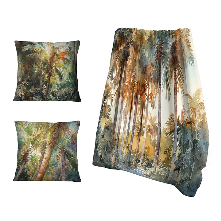 Palms &amp; Palm Trees Throw Blanket - Green Palm Tree Paradise III