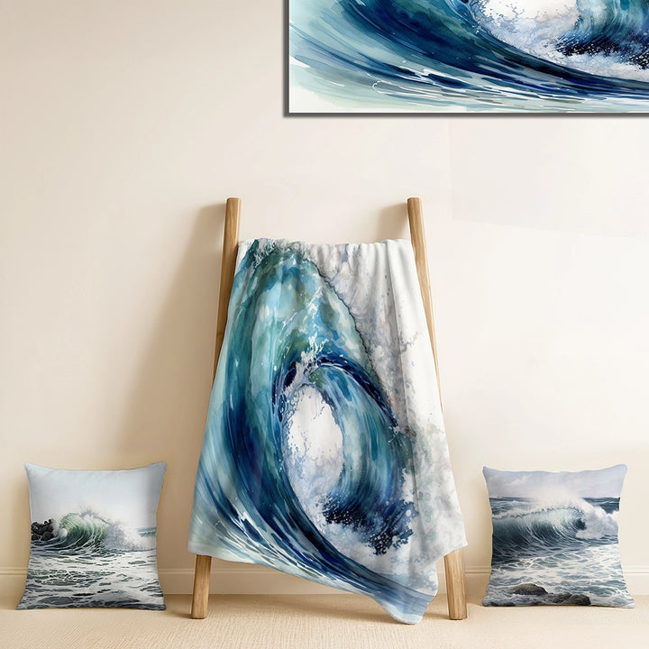 Modern Beach Decorative Throw Blanket Set - Ocean Wave Movement VI