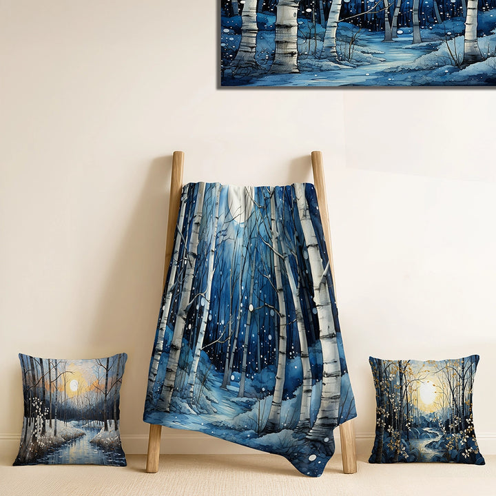 Tree Birch Throw Blanket - Birch Woods Mystic Moonlight I