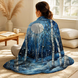 Tree Birch Throw Blanket - Birch Woods Mystic Moonlight I