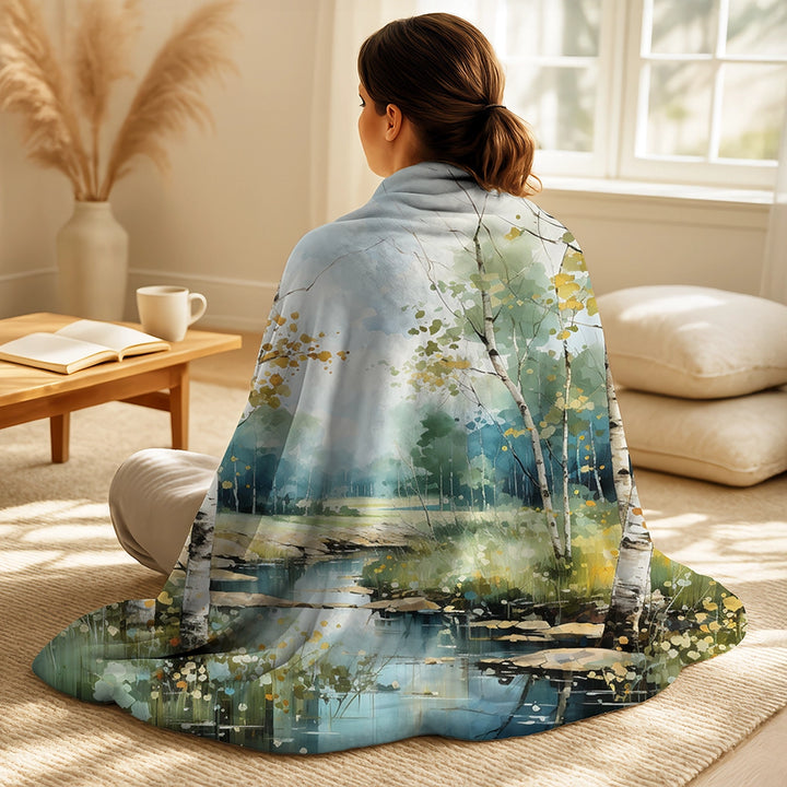 Tree Birch Throw Blanket - Birch Woods Whispering Winds X