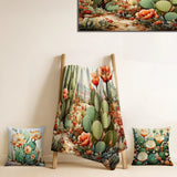 Cactus Throw Blanket - Coral Green Cactus Desert Blooms Pointillism III