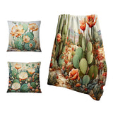 Cactus Throw Blanket - Coral Green Cactus Desert Blooms Pointillism III