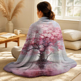 Cherry Blossom Decorative Throw Blanket Set - Pink Cherry Blossom Romantic Impression III