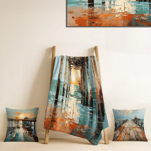 Coastal Pier Throw Blanket - Coastal Pier Perspective Pointillism I