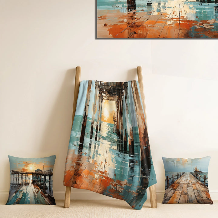 Coastal Pier Throw Blanket - Coastal Pier Perspective Pointillism I