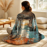 Coastal Pier Throw Blanket - Coastal Pier Perspective Pointillism I