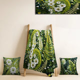Ferns Throw Blanket Set - Light Green Ferns Plant Whimsical Spirals I
