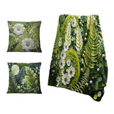 Ferns Throw Blanket Set - Light Green Ferns Plant Whimsical Spirals I