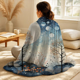 Global Throw Blanket Set - Japan Art Blue Serene Zen Minimalism Landscape III