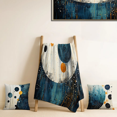 Minimalism Throw Blanket Set - Teal Yellow Mid Century Minimalist Rain II