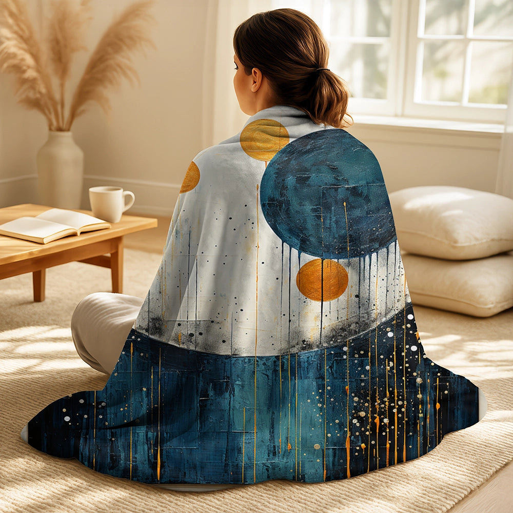 Minimalism Throw Blanket Set - Teal Yellow Mid Century Minimalist Rain II