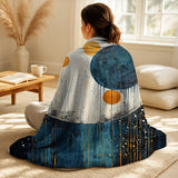 Minimalism Throw Blanket Set - Teal Yellow Mid Century Minimalist Rain II