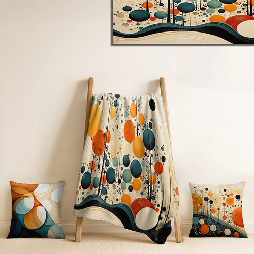 Mid-Century Decorative Throw Blanket Set - Orange Mid Century Organic Harmony II