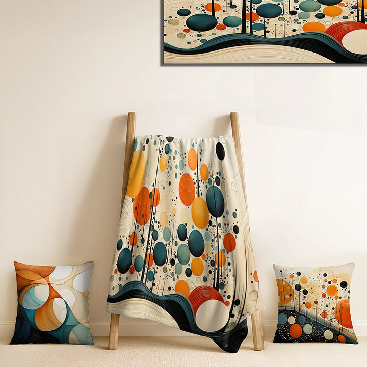 Mid-Century Decorative Throw Blanket Set - Orange Mid Century Organic Harmony II
