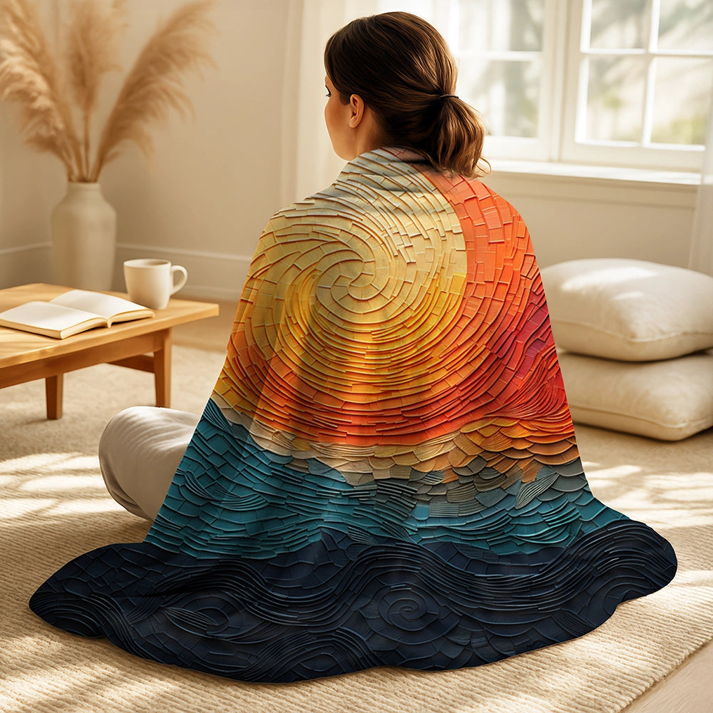 Op Art Throw Blanket Set - Teal Orange Op Art Rhythmic Illusion III