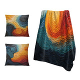 Op Art Throw Blanket Set - Teal Orange Op Art Rhythmic Illusion III