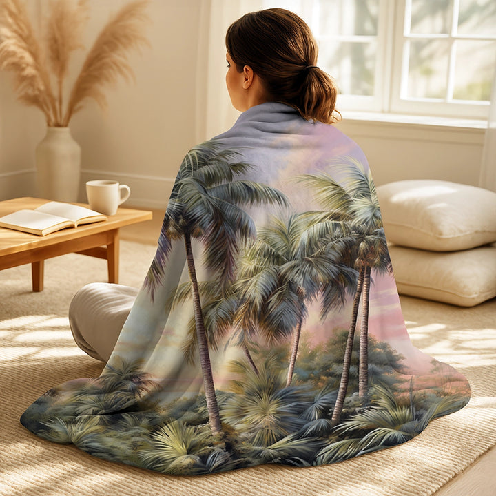 Palms &amp; Palm Trees Throw Blanket - Palm Trees Romantic Sunset I